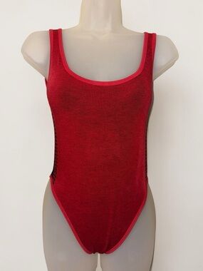 Nagnata Merino Wool Blend Red Scoop Neck Knit Bodysuit